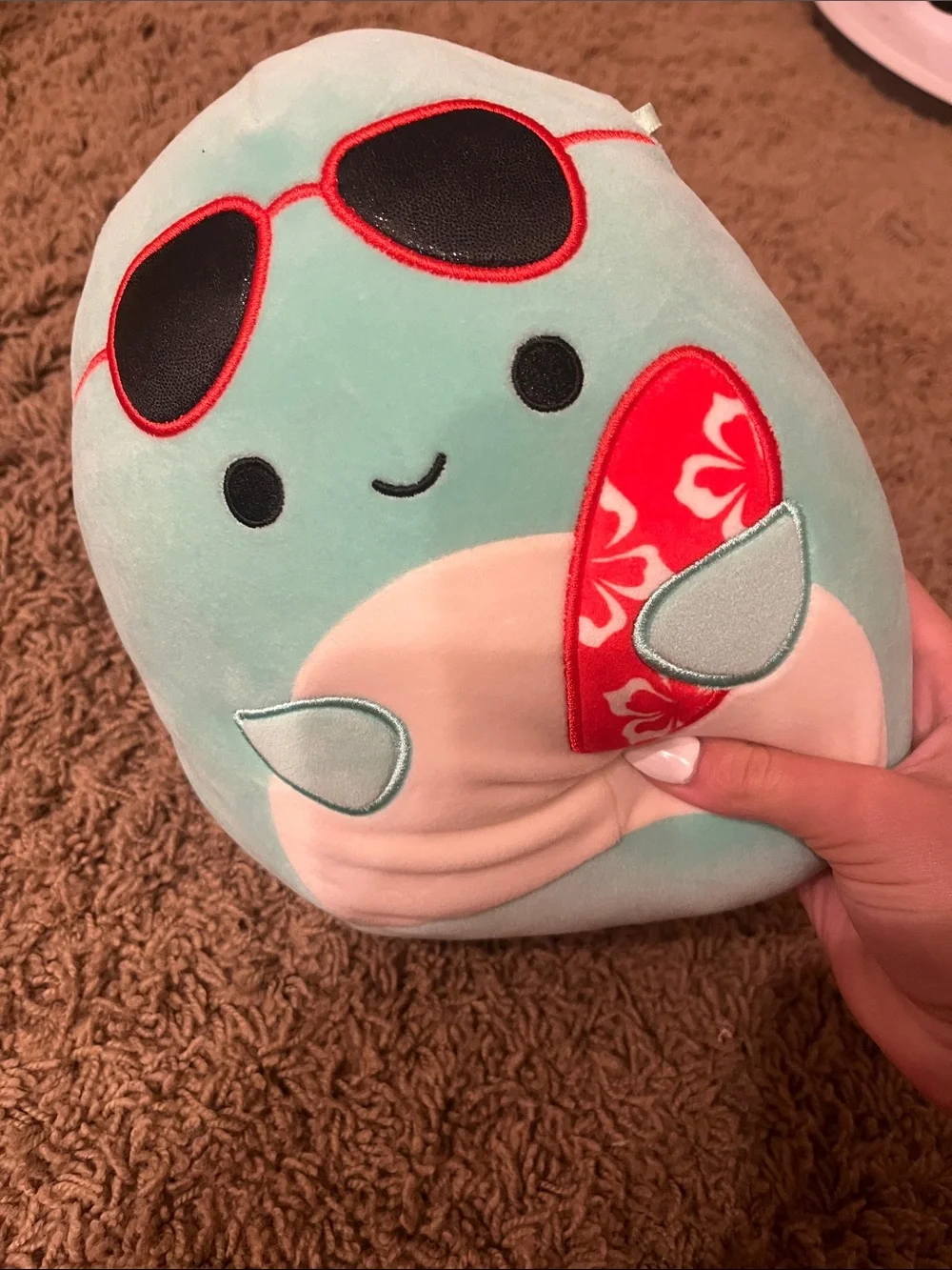 Squishmallows Aqua and White Sea Turtle with Red Surfboard